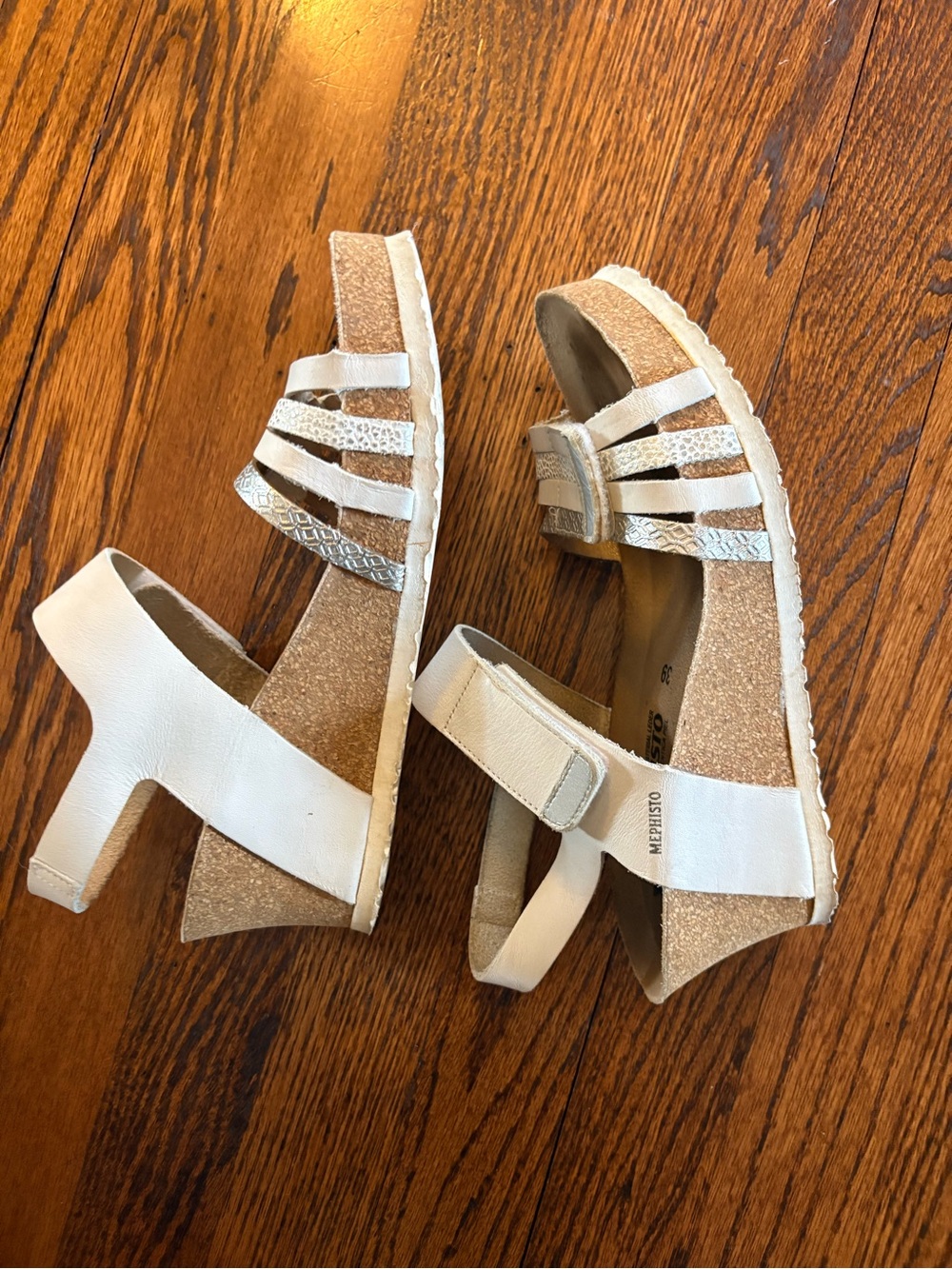 Mephisto White Leather Slingback Hook-and-Loop Sandals - Picture 3 of 4